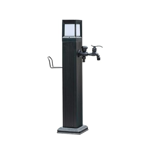 Quadratische vertikale Garten-Wassersäule aus Aluminiumlegierung mit Sensorlicht, freistehender Schlauchständer mit Frostschutz-Doppelauslasshahn for den Innenhof(113.5cm) von HGTYDV2