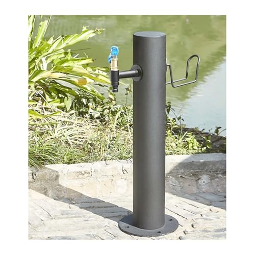 Vertikale Garten-Wassersäule for den Außenbereich mit verriegelbarem Wasserhahn, freistehender Frostschutzschlauchständer aus Edelstahl mit Haken for den Rasen(50x20.5cm) von HGTYDV2