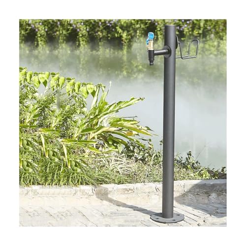 Vertikale Garten-Wassersäule for den Außenbereich mit verriegelbarem Wasserhahn, freistehender Frostschutzschlauchständer aus Edelstahl mit Haken for den Rasen(86x13cm) von HGTYDV2