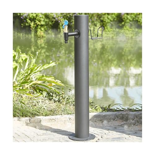 Vertikale Garten-Wassersäule for den Außenbereich mit verriegelbarem Wasserhahn, freistehender Frostschutzschlauchständer aus Edelstahl mit Haken for den Rasen(86x20.5cm) von HGTYDV2