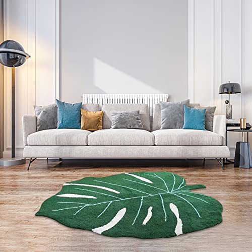 HGUIM Badezimmerteppich Monstera-Blatt, 50 x 120 cm, rutschfest, Pflanzenblatt-Form, weich, grün, Badezimmerteppich, Bodenteppich für Fußmatten, Dusche, Geburtstag, Party-Dekoration von HGUIM