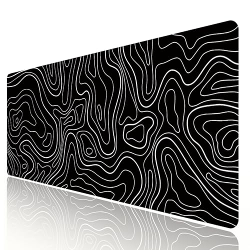 HGWALP Große Gaming Mouse Pad Extended XXL Computer Game Mouse Mat, Lange Schreibtisch Pad mit genähten Kanten für Tastatur Home Office Gaming Arbeit Big Desk Pad(35.4x15.7, 90x40)-Schwarz Topographic von HGWALP