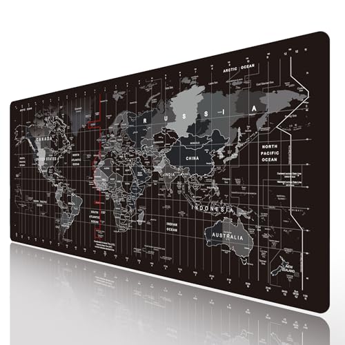 HGWALP Große Gaming Mouse Pad Extended XXL Computer Game Mouse Mat, Lange Schreibtisch Pad mit genähten Kanten für Tastatur Home Office Gaming Arbeit Big Desk Pad (35.4x15.7x0.12IN, 90x40), Weltkarte von HGWALP