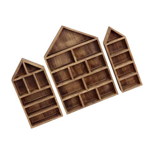 HGZHNAT 3pcs HöLzerne Haus Form Wand Regale Set, Display SchräNke FüR Miniatur-Sammlungen, Staubdicht Lagerung Halte-r Mi-NI Figuren Vitrine von HGZHNAT