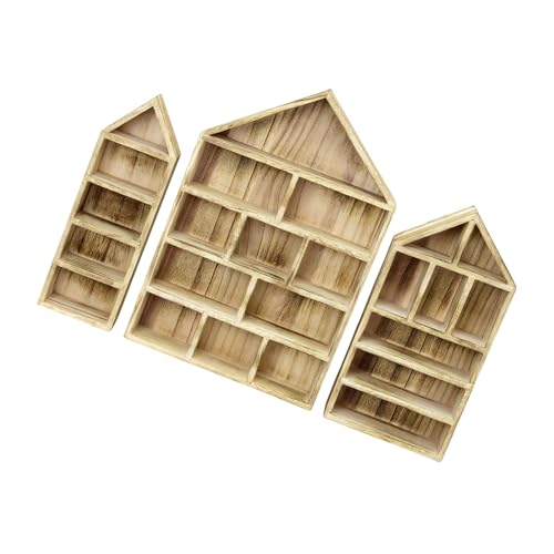 HGZHNAT 3pcs HöLzerne Haus Form Wand Regale Set, Display SchräNke FüR Miniatur-Sammlungen, Staubdicht Lagerung Halte-r Mi-NI Figuren Vitrine von HGZHNAT