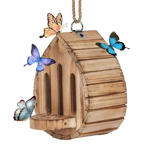 Natural Holz Schmetterlingshaus, Hängende Lebensraum Mit Fütterungsplattform, Für Garten Wildlife Shelter Wetterfestes Holz Schmetterlingsschutzgebiet von HGZHNAT
