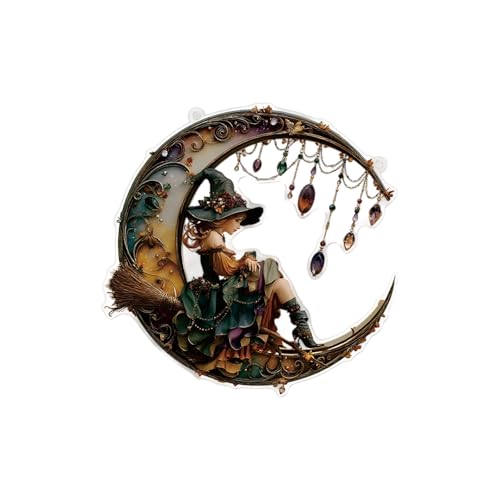 Witch Window Hanging Sun Catcher, Vintage Sonnenfänger Aus Acryl Mit Mond Und Hexe, Personalisierte Hexe Fenster Hängende Dekoration, Für Außenverwaltung Verwenden Sie Hängende Halloween Dekorationen von HGZHNAT