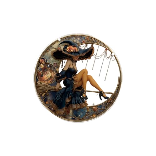 Witch Window Hanging Sun Catcher, Vintage Sonnenfänger Aus Acryl Mit Mond Und Hexe, Personalisierte Hexe Fenster Hängende Dekoration, Für Außenverwaltung Verwenden Sie Hängende Halloween Dekorationen von HGZHNAT