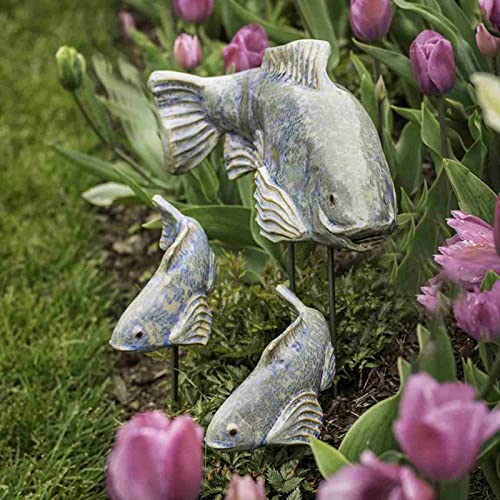 HH-CC 3-teilige Fische im Garten, Garten-Koi-Harzhandwerk, bemalte Koi-Figur, Skulptur für Garten, Rasenteich und Heimküchendekoration,E von HH-CC