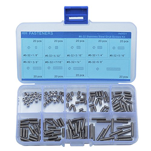 6 #-32 Innensechskant-Socket Set Cup Point Grub Schrauben-Set, 304 Edelstahl, 180 von HH FASTENERS