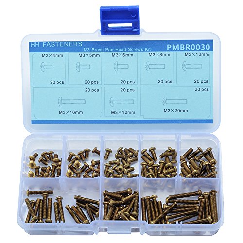 HH FASTENERS M3 Messing Phillips Flachkopf Maschine Schrauben, 160-teilig, M3 x 4, 5, 6, 8, 10, 12, 16, 20 mm, Bronze, für allgemeine Montage- und Konstruktionsarbeiten HH FASTENERS M3 Messing Phillips Flachkopf Maschine Schrauben, 160-teilig, M3 x 4, 5, 6, 8, 10, 12, 16, 20 mm, Bronze, für allgemeine Montage- und Konstruktionsarbeiten von HH FASTENERS