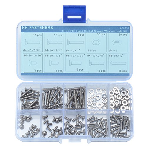 Schraubenset # 4–40 UNC Edelstahl, zöllig, Innensechskant-, Flachkopf-, Senkkopfschrauben, Sechskantmuttern, Unterlegscheiben, Sortiment, Set von HH FASTENERS