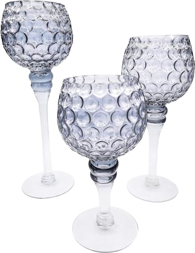 3tlg. Teelichthalter Glas Kerzenhalter, Hoch 30/25/20cm Romantische Glaskelch Windlicht Set für Tischdekoration Kerzenständer für Weihnachts Wohnzimmer Geburtstag Hochzeit Feier Deko von HH HALLO HOME