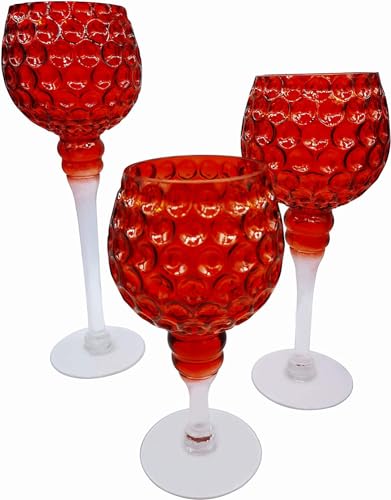 Glamexx24 3 teiliges Glaskelch Windlicht Kerzenhalter Kerzenständer Set. Dekorativ für Hochzeit Geburtstag Advent Weihnachten oder besondere Anlässe. Unterschiedlich hoch. Rot von HH HALLO HOME