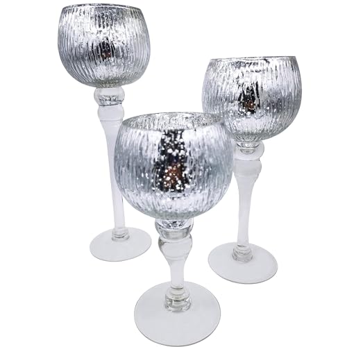 Glamexx24 3 teiliges Glaskelch Windlicht Kerzenhalter Kerzenständer Set. Dekorativ für Hochzeit Geburtstag Advent Weihnachten oder besondere Anlässe. Unterschiedlich hoch. von HH HALLO HOME