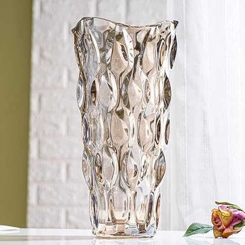 Vase Glasvase Ins Style handgemachte kristallklare Blumenvase Dekorative Vase mit Ananasmuster Blumenblume Pflanzenbehälter für Home Office Dekor, Geschenk (X, Welle-transparent) von HH HALLO HOME