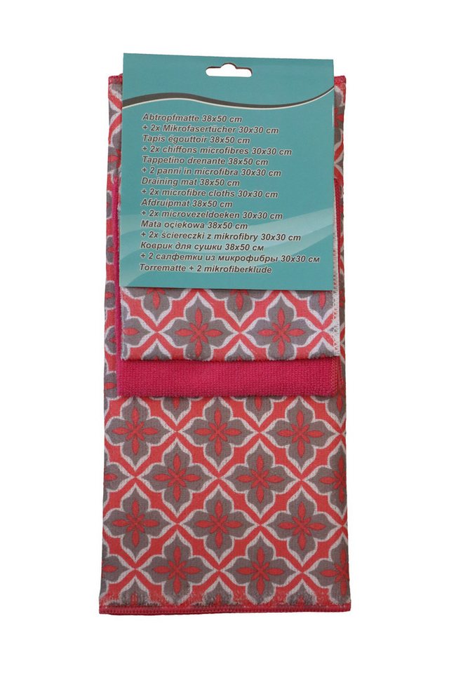 HH-Haushalt Mikrofaser Abtropfmatte 3,8 x 5 cm + 2 Mikrofasertücher 3 x 3 cm Rosa Reinigungstücher von HH-Haushalt