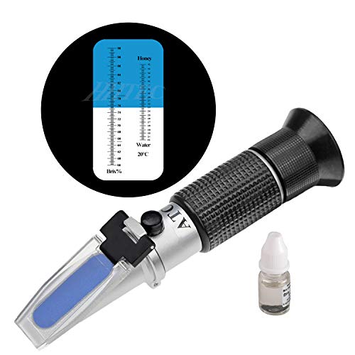 HHTEC Imker Refraktometer Honig 58-90% Brix 10-32% Wasser Feucht Handrefraktometer für Honig Pflanzenölen Zuckersirup Fruchtmarmelade Melasse 5 Fach verbesserte Genauigkeit mit Anleitung in Deutsch von HHTEC