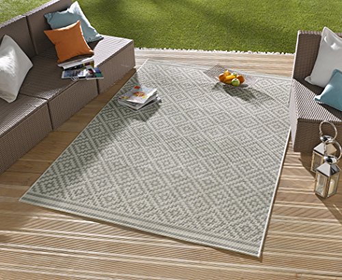 designimpex Teppich In- und Outdoor OD-4 Grau Creme mit Rautenmuster 160 x 230 cm für Terrasse Wintergarten Balkon Garten Wohnzimmer Gartenteppich Wendeteppich von designimpex