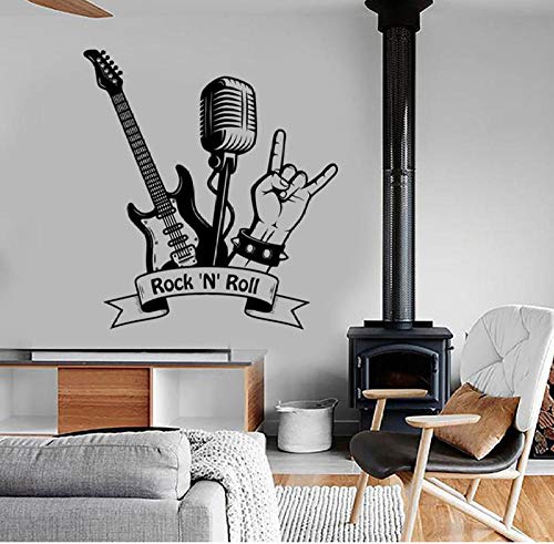 Fototapete Rock"N" Roll Wandtattoo Musik Rock Gitarre Mikrofon Bar Music Room Interior Decor Vinyl Wandaufkleber Wandbild Kunst Cool 57 * 62Com von HHCUIJ