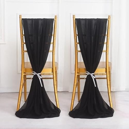 Chiffon-Stuhlschärpen (10er-Pack), verstellbare Schleifenbänder for die Dekoration von Hochzeiten/Banketten/Country-Partys (Sitzlehnenbezüge und Tischläufer)(Black,50X300CM) von HHDHHD