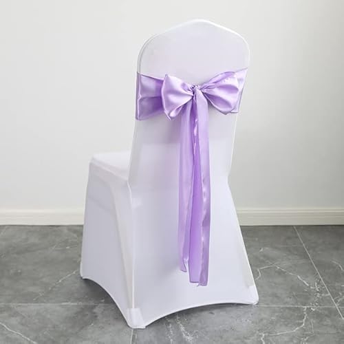 HHDHHD Satin-Stuhlschärpen (50 Stück), 17 x 275 cm, Seidenbandschleifen for Hochzeits-/Bankett-/Partydekoration (elastische Sitzbezüge und Knotenbänder)(Light Purple) von HHDHHD