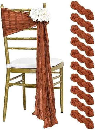 HHDHHD Stuhlschärpe aus Spitze, 30 x 275 cm, Gaze-Käsetuch, Stuhlschärpen mit Schleife, dekorative Stuhlhusse for Hochzeitsempfänge und Partys (10 Stück)(Rust a) von HHDHHD
