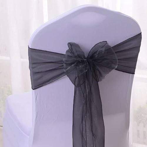 HHDHHD Stuhlschärpen aus Organza und Spitze (10er/50er-Pack), elastische Schleifenknoten for Hochzeits-/Geburtstags-/Bankettdekor, verstellbare Bänder for die Rückenlehne(Black,50pcs) von HHDHHD