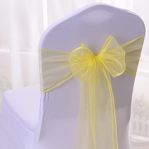 Stuhlschärpen aus Organza und Spitze (10er/50er-Pack), elastische Schleifenknoten for Hochzeits-/Geburtstags-/Bankettdekor, verstellbare Bänder for die Rückenlehne(Bright Yellow,50pcs) von HHDHHD