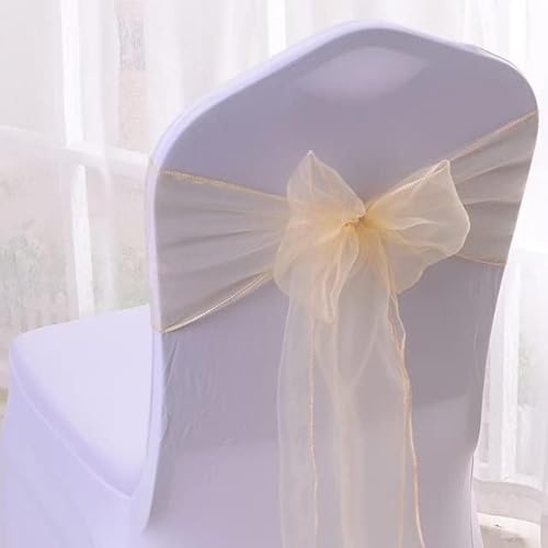 HHDHHD Stuhlschärpen aus Organza und Spitze (10er/50er-Pack), elastische Schleifenknoten for Hochzeits-/Geburtstags-/Bankettdekor, verstellbare Bänder for die Rückenlehne(Champagne,50pcs) von HHDHHD