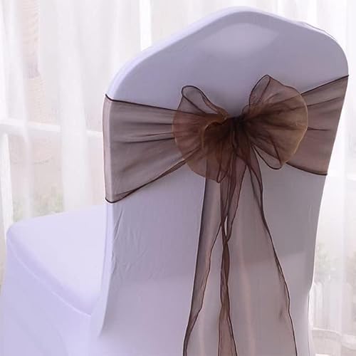 HHDHHD Stuhlschärpen aus Organza und Spitze (10er/50er-Pack), elastische Schleifenknoten for Hochzeits-/Geburtstags-/Bankettdekor, verstellbare Bänder for die Rückenlehne(Deep Coffee,50pcs) von HHDHHD