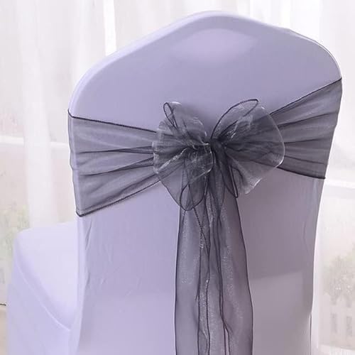 HHDHHD Stuhlschärpen aus Organza und Spitze (10er/50er-Pack), elastische Schleifenknoten for Hochzeits-/Geburtstags-/Bankettdekor, verstellbare Bänder for die Rückenlehne(Silver Gray,50pcs) von HHDHHD
