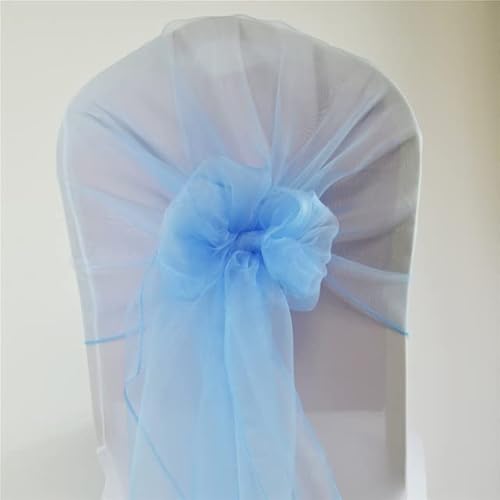 HHDHHD Stuhlschärpen aus Organza und Spitze (10er-/50er-Pack), 65 x 275 cm, große Schleifenknoten for Hochzeits-/Geburtstagsparty-Dekoration, elastische Stuhlbänder(Light Blue,10 pcs) von HHDHHD