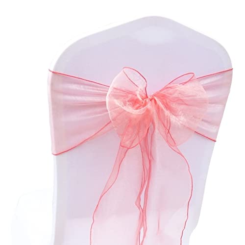 HHDHHD Stuhlschärpen aus Spitze und Organza (100 Stück, 18 x 275 cm), Elegante Schleifen for Binden for Stuhlhussen bei Hochzeiten/Banketten/Partys, verstellbare Stuhlband-Dekorationen(Dark Coral) von HHDHHD