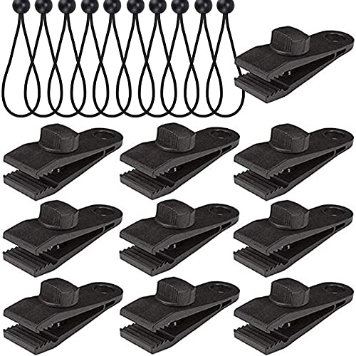 Campingzelt Clip Markise Clamp Markisenklemme Abdeckplane Planenclips Kunststoff Zelt Clip Set Tarp Clips Set Zelte Clips Für Outdoor Zelt Camping Vorzelt (10 Stück Clip Und 10 Stück Gummispanner) von HHEETTT