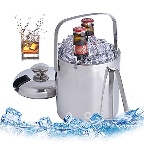 1.3L Eiskühler Eiswürfelbehälter Eiseimer Eiskübel Edelstahl Eiskübel Eiswürfelbehälter Edelstahl Eiseimer Champagner Kühler Doppelwandig Isolierter Flaschenkühler mit Deckel Sieb von HHEMSTD