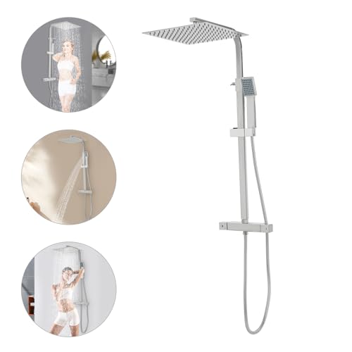 Duschsystem mit Thermostat Wandhalterung Edelstahl Duschset 30x30cm Regendusche Handbrause von HHEMSTD
