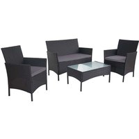 2-1-1 Poly-Rattan Garten-Garnitur Hamar, Sitzgruppe Lounge-Set Sofa anthrazit, Kissen anthrazit - black von HHG