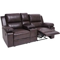HHG - 2er Kinosessel 591, Relaxsessel Fernsehsessel Zweisitzer Sofa, Getränkehalter Soft Touch Kunstleder mvg braun von HHG