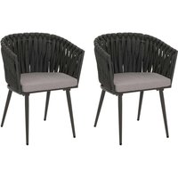 2er-Set Aluminium-Esszimmerstuhl HHG 418, Indoor Stuhl Armlehne, Olefin Seilgeflecht Rope anthrazit Kissen hellgrau 2er-Set Aluminium-Esszimmerstuhl HHG 418, Indoor Stuhl Armlehne, Olefin Seilgeflecht Rope anthrazit Kissen hellgrau von HHG