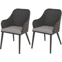 2er-Set Aluminium-Gartenstuhl HHG 761, Outdoor Stuhl Armlehne, Olefin Seilgeflecht Rope anthrazit Kissen hellgrau 2er-Set Aluminium-Gartenstuhl HHG 761, Outdoor Stuhl Armlehne, Olefin Seilgeflecht Rope anthrazit Kissen hellgrau von HHG