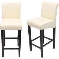 2er-Set Barhocker HHG 717, Barstuhl Tresenhocker creme, dunkle Beine, Leder von HHG