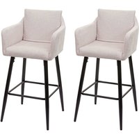 HHG - 2er-Set Barhocker 754, Barstuhl Tresenhocker, Fußablage Metall Stoff/Textil creme-beige von HHG