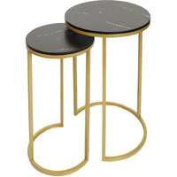 HHG - 2er-Set Beistelltisch 401, Kaffeetisch Nachttisch Loungetisch, Marmor-Optik MVG-zertifiziert mdf schwarz-gold - black von HHG