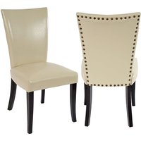 2er-Set Esszimmerstuhl Chesterfield Edinburgh, Stuhl Küchenstuhl, Nieten MVG-zertifiziert Kunstleder, creme, helle Beine von HHG