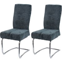 2er-Set Esszimmerstuhl HHG 125, Küchenstuhl Freischwinger Stuhl Lehnstuhl, Metall Stoff/Textil Chenille blau-grün von HHG