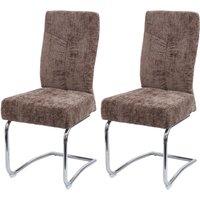 HHG - 2er-Set Esszimmerstuhl 125, Küchenstuhl Freischwinger Stuhl Lehnstuhl, Metall Stoff/Textil Chenille braun von HHG
