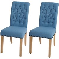 2er-Set Esszimmerstuhl HHG 143, Küchenstuhl Polsterstuhl, Chesterfield Nieten Stoff/Textil hellblau von HHG