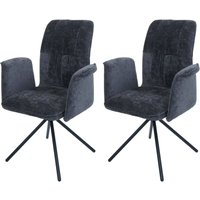 2er-Set Esszimmerstuhl HHG-433, drehbar Armlehne Auto-Return, Stoff/Textil Chenille (340g/m²) Öko-Tex dunkelgrau von HHG