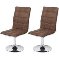 HHG - 2er-Set Esszimmerstuhl 616, Stuhl Küchenstuhl, höhenverstellbar drehbar, Stoff/Textil vintage braun - brown von HHG